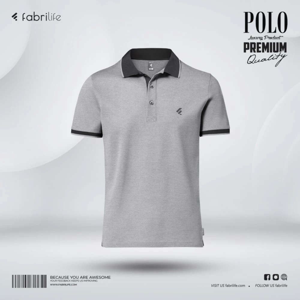 Single Jersey Knitted Cotton Polo - Gray Melange